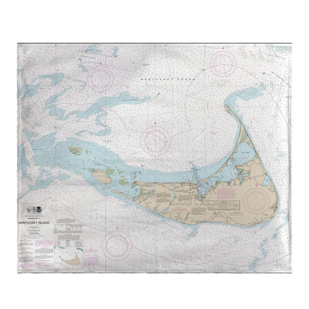 Nantucket Island, MA Nautical Map Fleece Throw. Picture 1