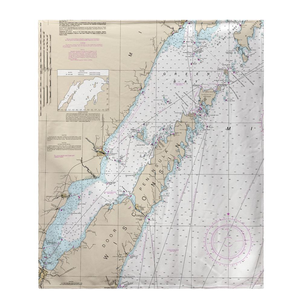 Door County, Green Bay, WI Nautical Map Nautical Map Fleece Throw. Picture 1