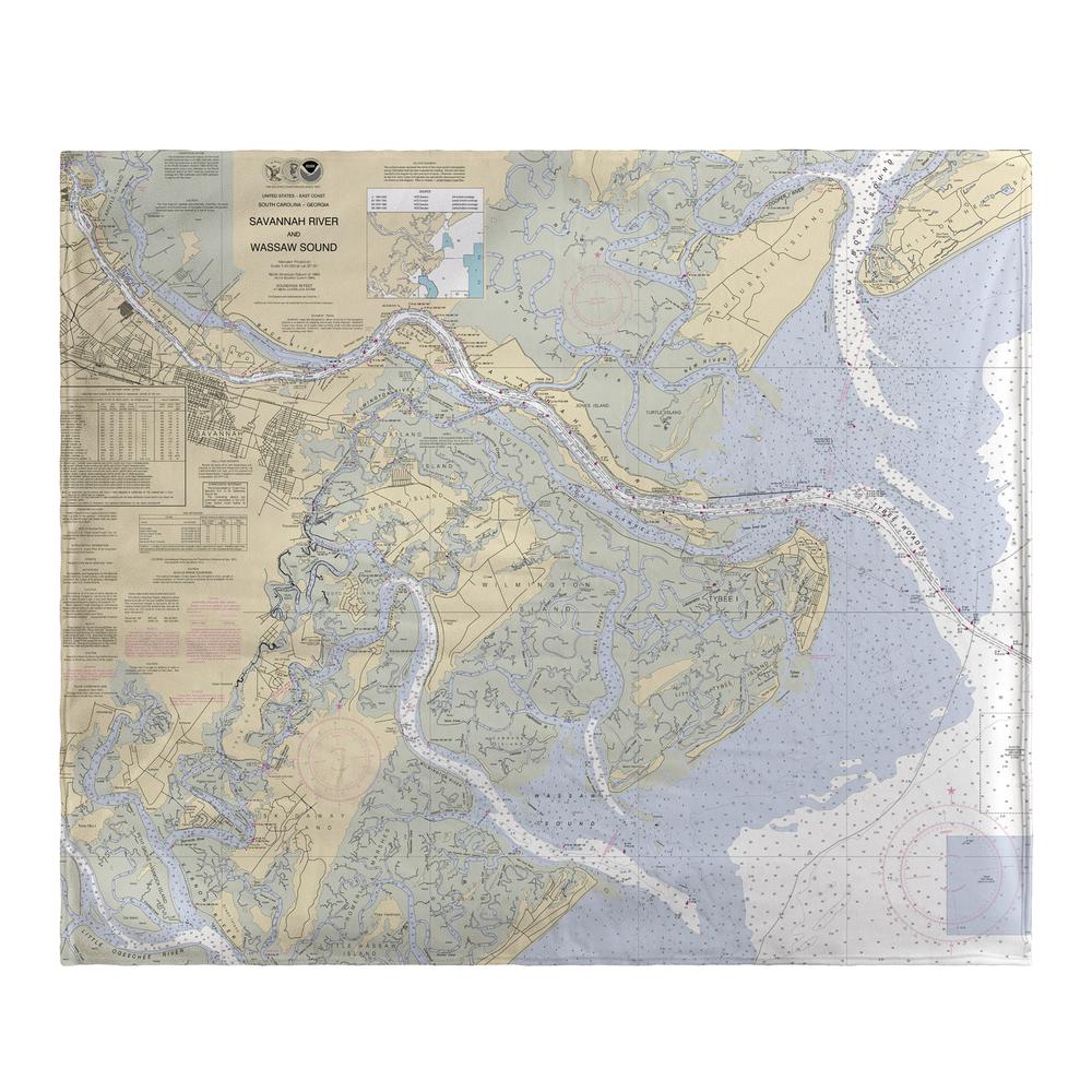 Savannah River and Wassaw Sound, GA Nautical Map Fleece Throw. Picture 1