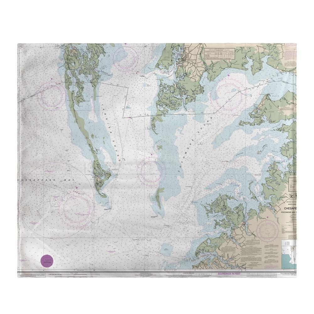 Chesapeake Bay - Pocomoke and Tangier Sounds, VA Nautical Map Fleece Throw. Picture 1