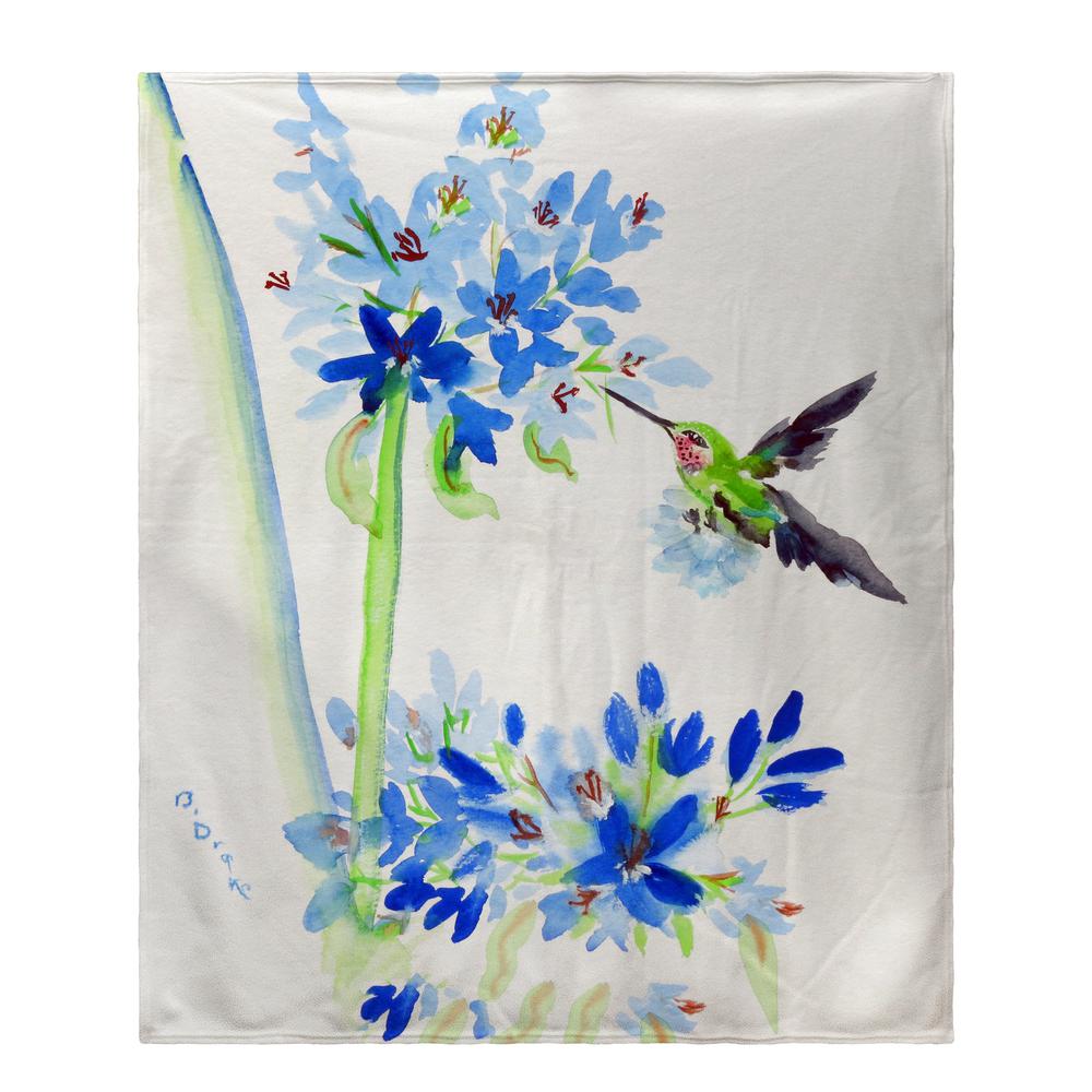 Hbird & Blue Flower Fleece Throw. Picture 1