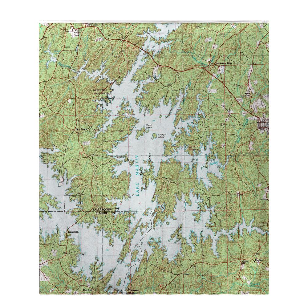 Lake Martin, AL Nautical Map Fleece Throw. Picture 1