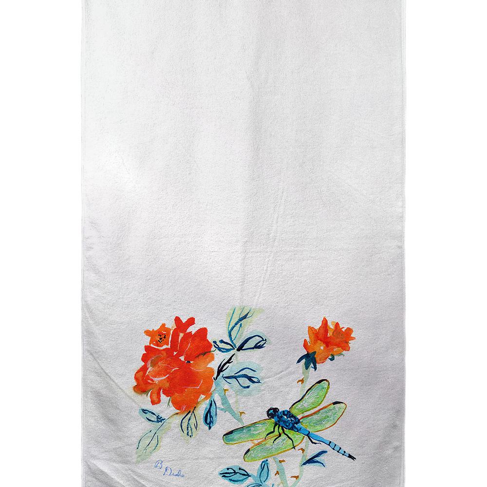Dragonfly and Red Flower Beach Towel. Picture 1