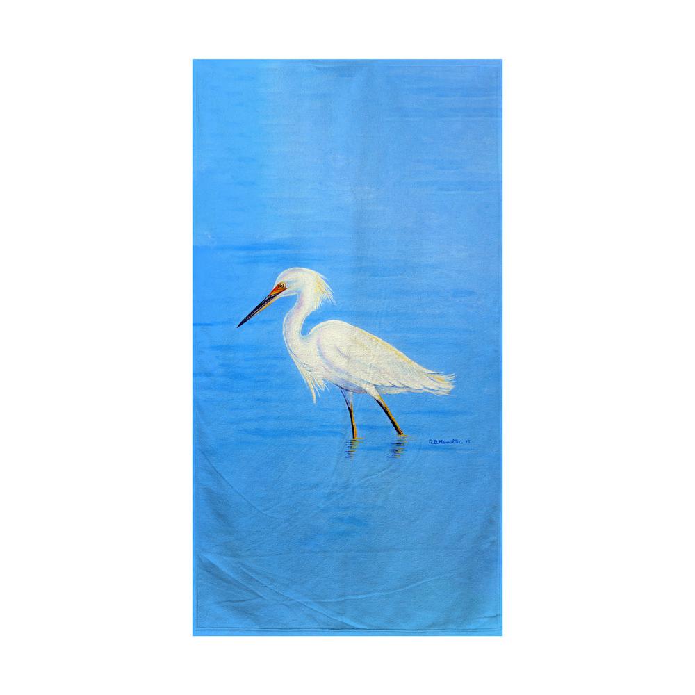 Stalking Snowy Egret Beach Towel. Picture 1