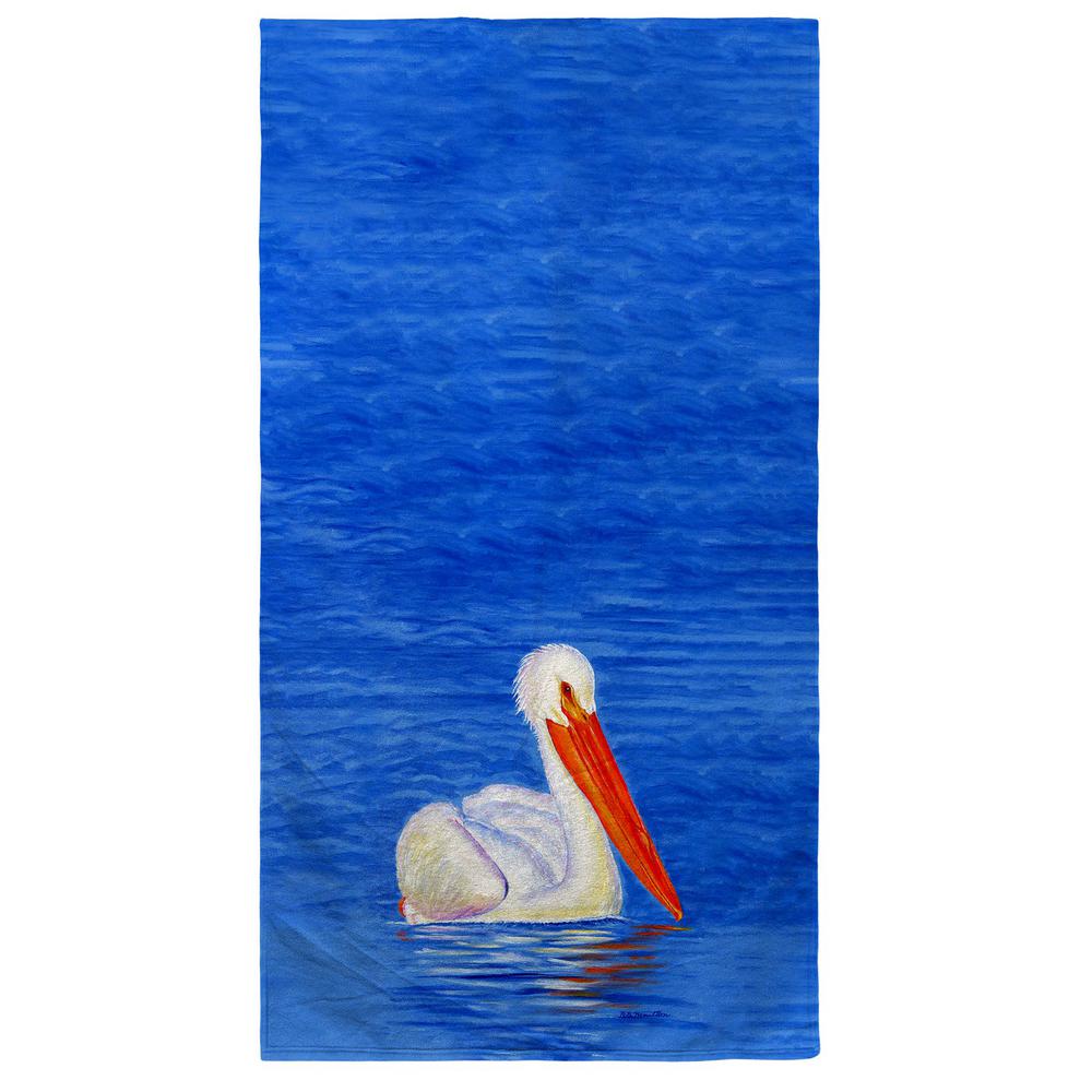 White Pelican Portrait Beach Towel. Picture 1