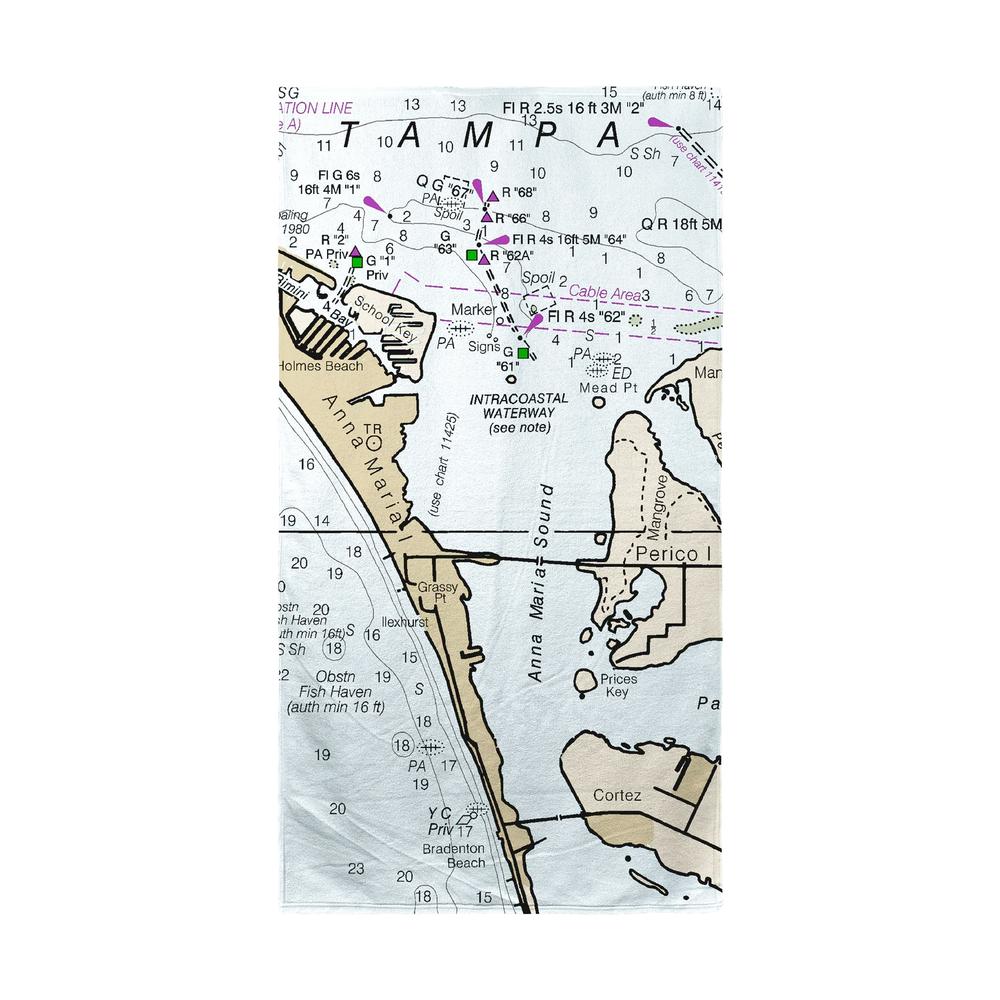 Anna Maria Island, FL Nautical Map Beach Towel. Picture 1