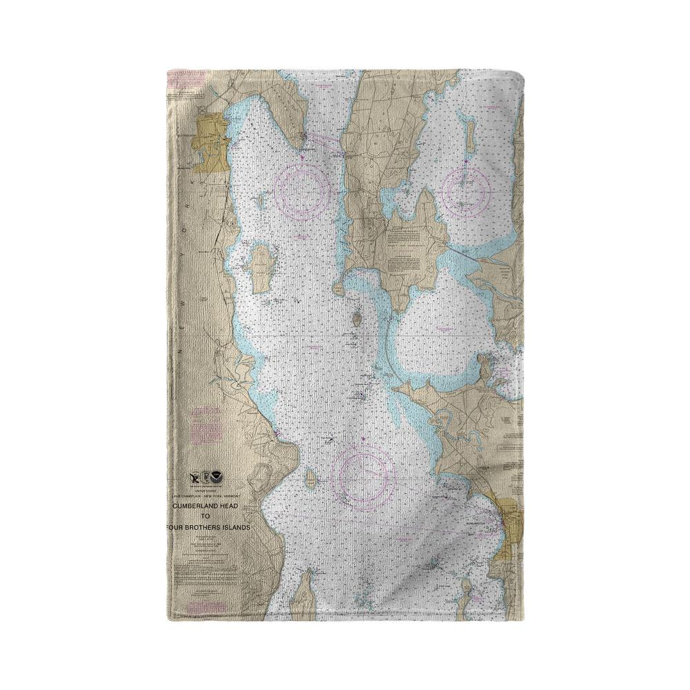 Cumberland Head to Four Brothers Islands, VT Nautical Map Beach Towel. Picture 1