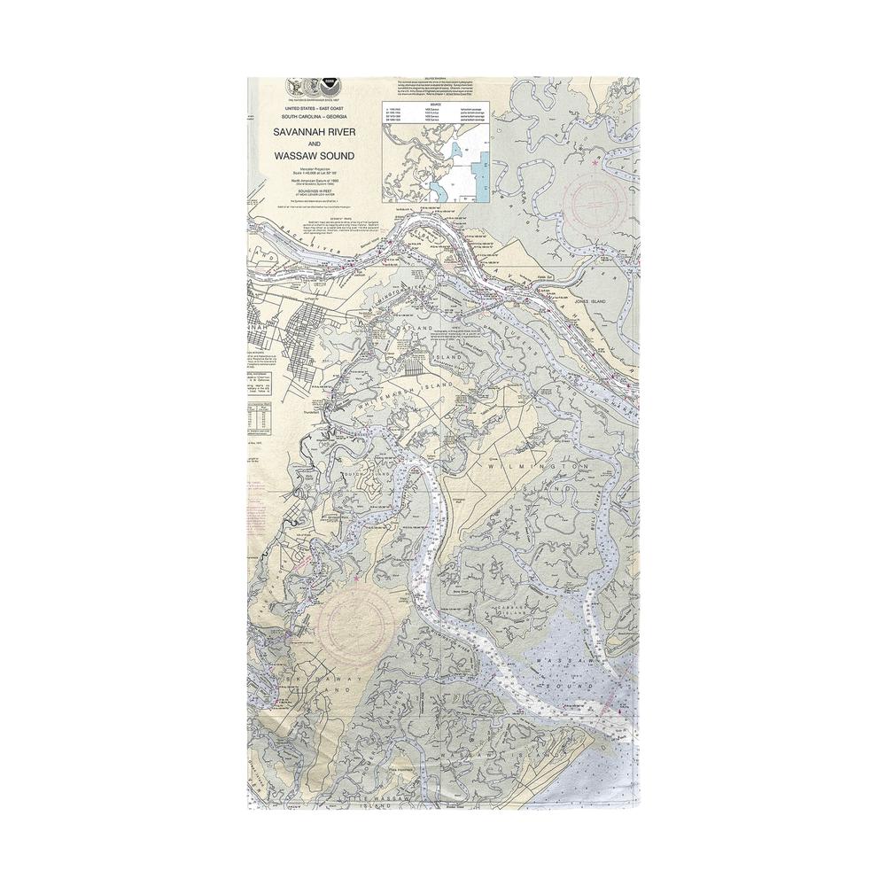 Savannah River and Wassaw Sound, GA Nautical Map Beach Towel. Picture 1