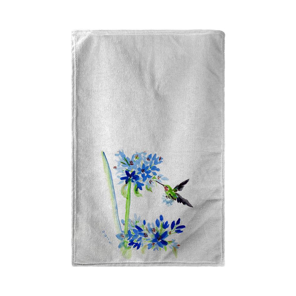 Hummingbird & Blue Flower Beach Towel. Picture 1