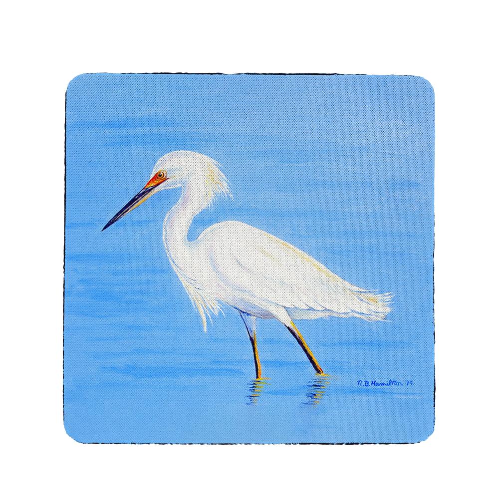 Stalking Snowy Egret Coaster Set of 4. Picture 1