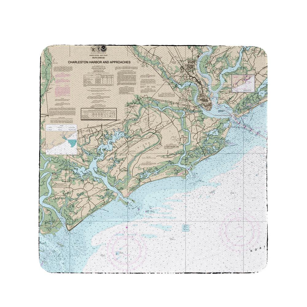 Charleston Harbor and Approaches, SC Nautical Map Coaster Set of 4. Picture 1