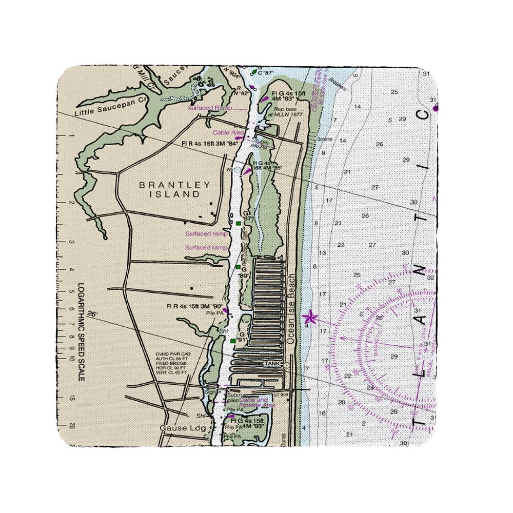 Ocean Isle, NC Nautical Map Coaster Set of 4. Picture 1