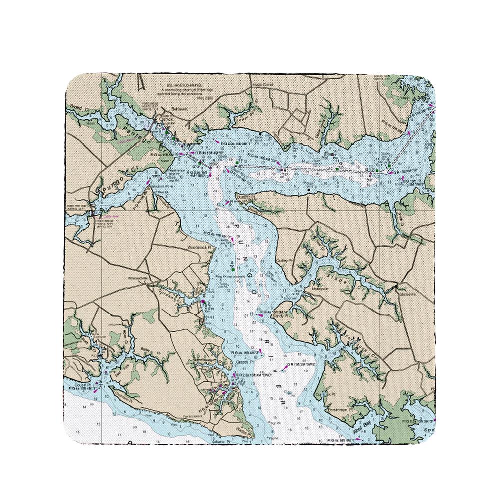 Pungo River, NC Nautical Map Coaster Set of 4. Picture 1