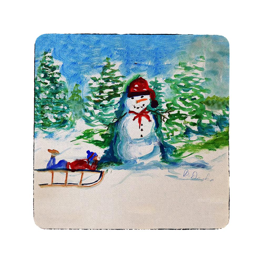 Snowman & Sled Coaster Set of 4. Picture 1