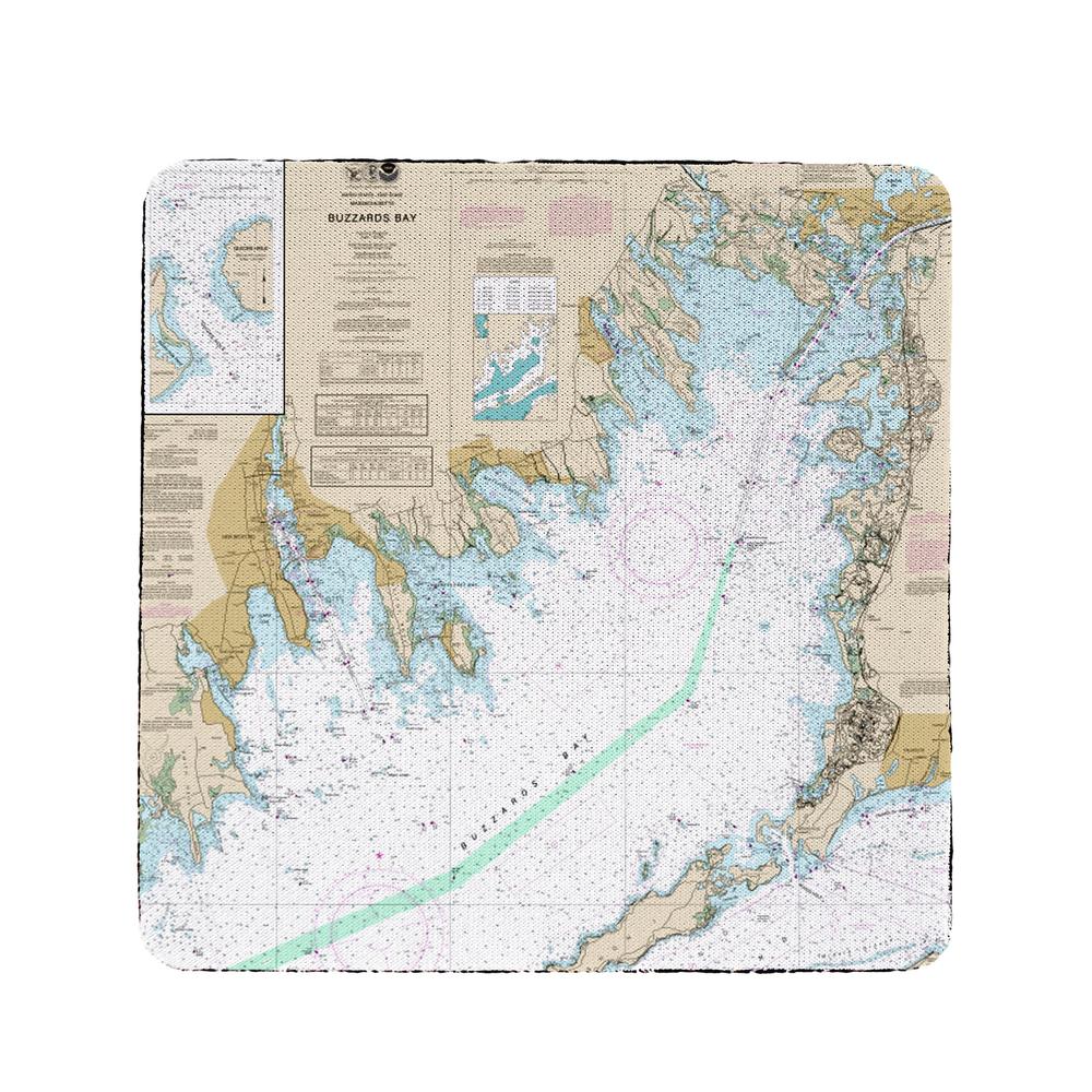 Buzzards Bay, MA Nautical Map Coaster Set of 4. Picture 1