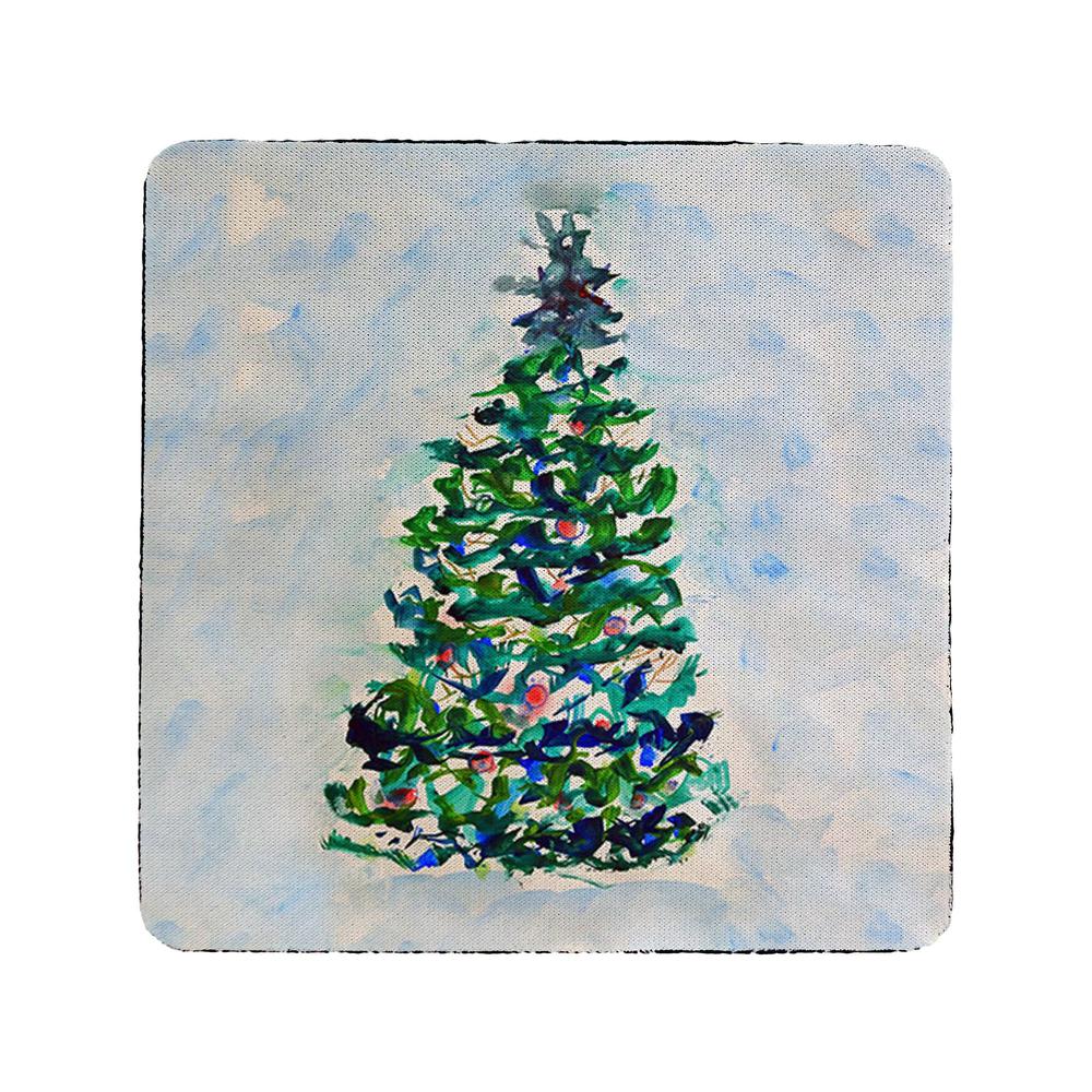Blue Lights Christmas Tree Coaster Set of 4. Picture 1