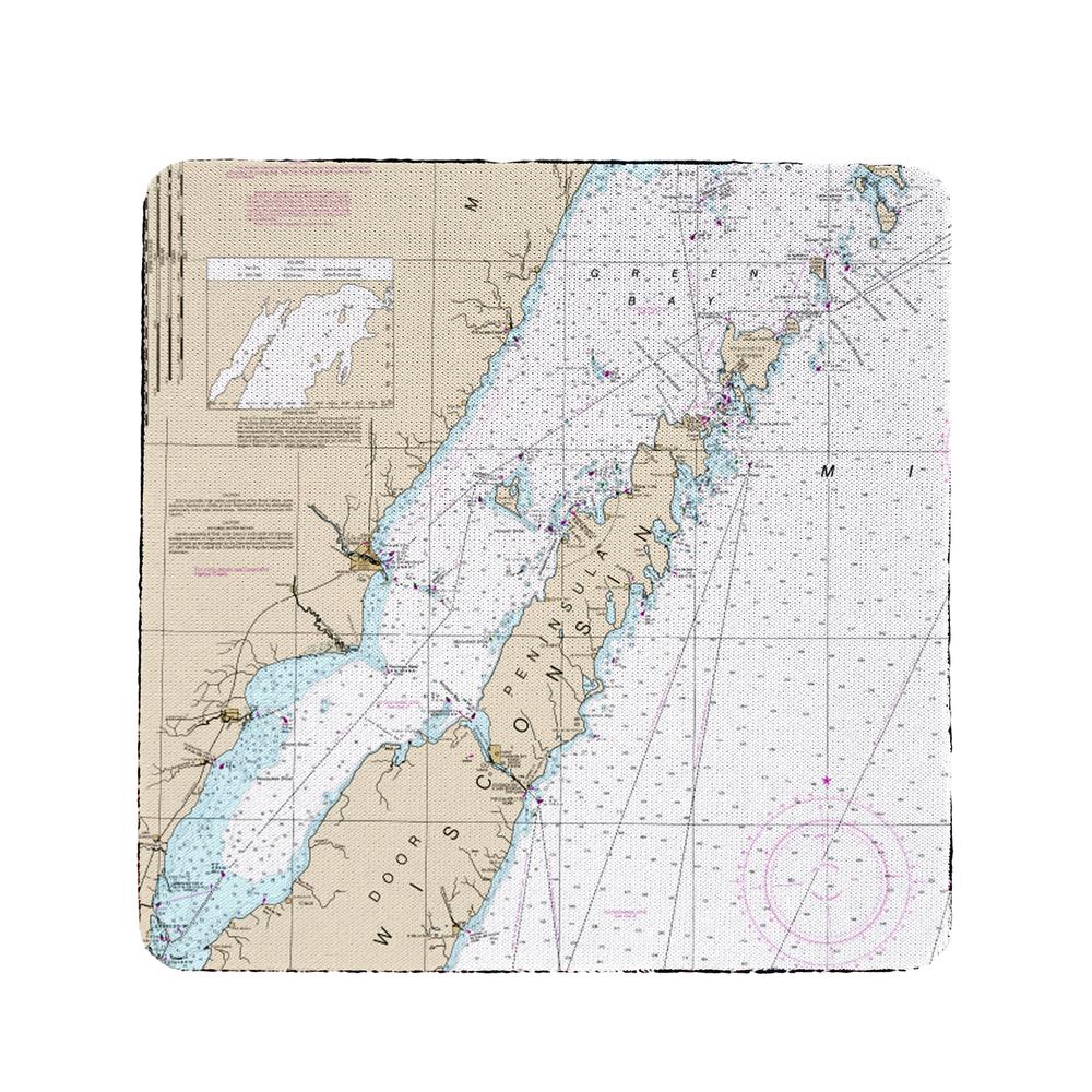 Door County, Green Bay, WI Nautical Map Coaster Set of 4. Picture 1
