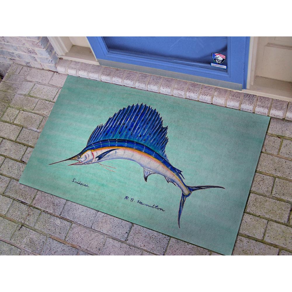 Sailfish on Teal Door Mat 30x50. Picture 2