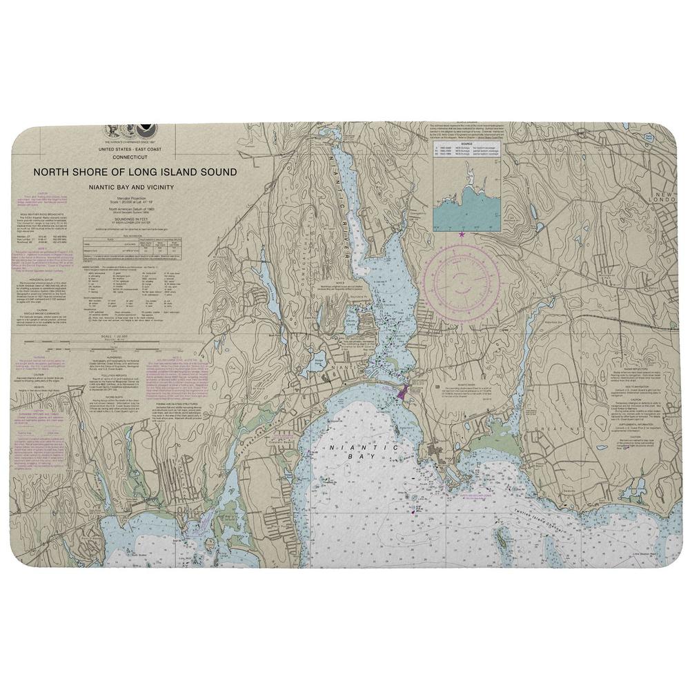 North Shore Long Island to Niantic Bay, CT Nautical Map Door Mat 18x26. Picture 1