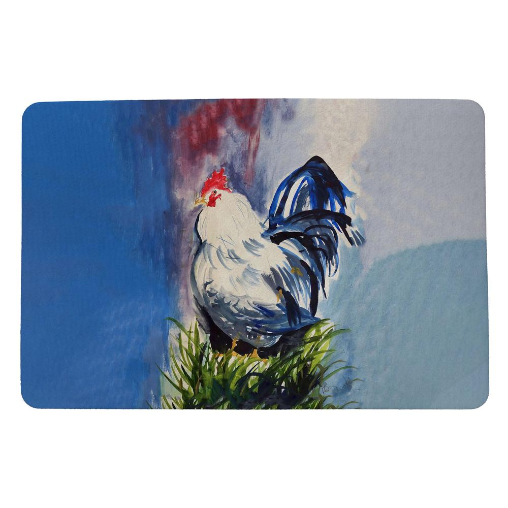Blue & White Rooster Door Mat 18x26. Picture 1