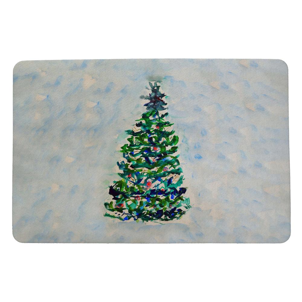 Blue Lights Christmas Tree Door Mat 18x26. Picture 1