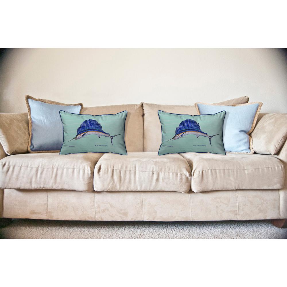 Sailfish - Teal Large Indoor/Outdoor Pillow 16x20. Picture 3