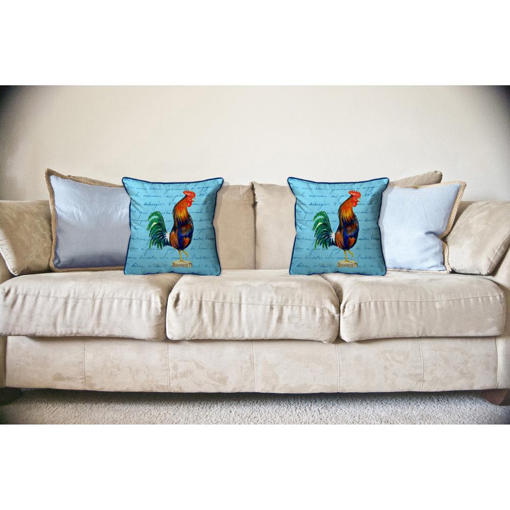 Blue Rooster Script - Large Indoor/Outdoor Pillow 18x18. Picture 3