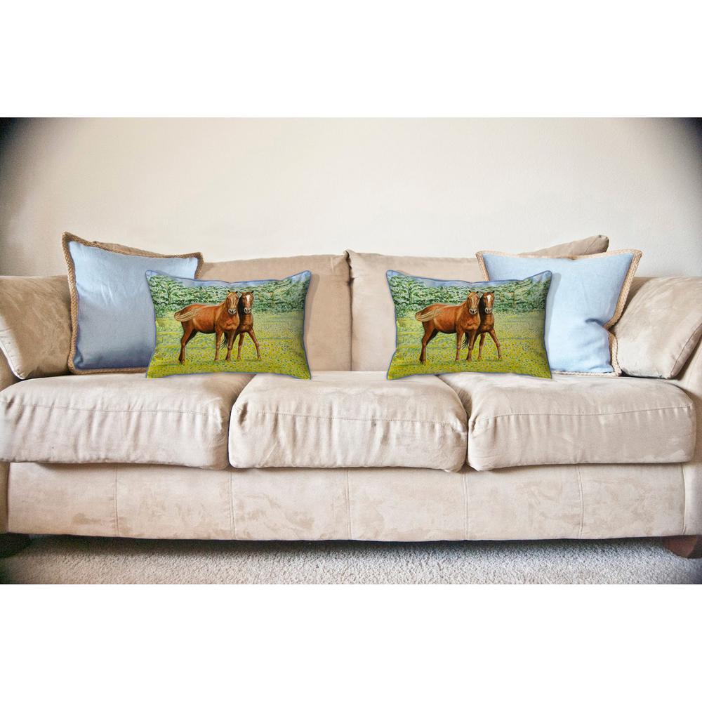 Two Horses Large Indoor/Outdoor Pillow 16x20. Picture 3