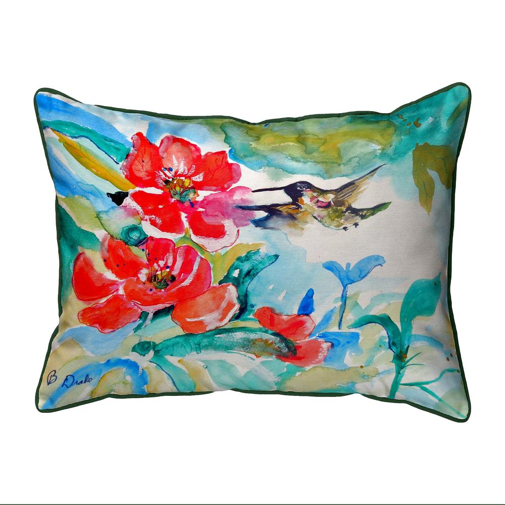 Hummingbird & Red Flower Large, Indoor/Outdoor Pillow 16x20. Picture 1