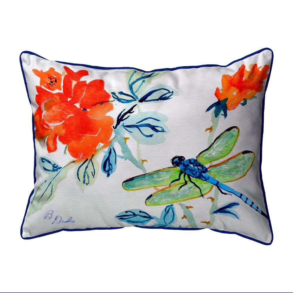 Dragonfly & Red Flower Large Indoor/Outdoor Pillow 16x20. Picture 1