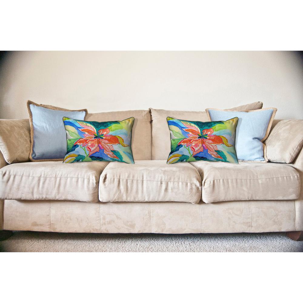 Peach Poinsettia Large Indoor/Outdoor Pillow 16x20. Picture 3