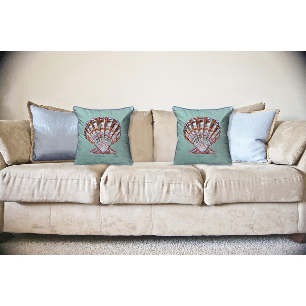 Scallop Shell - Teal Large Indoor/Outdoor Pillow 18x18. Picture 3