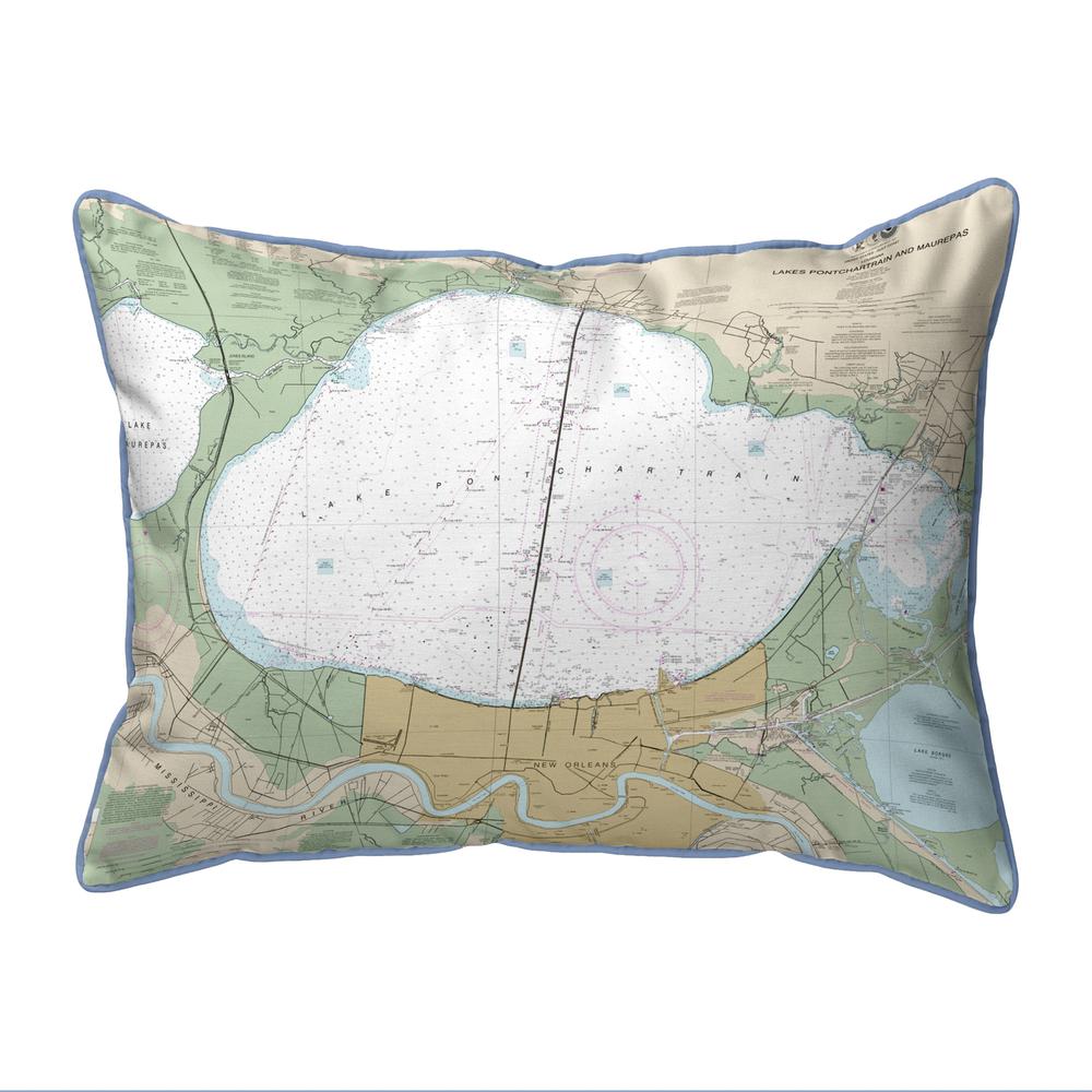 Lake Pontchartrain and Majrepas, LA Nautical Map Large Corded Indoor/Outdoor Pillow 16x20. Picture 1