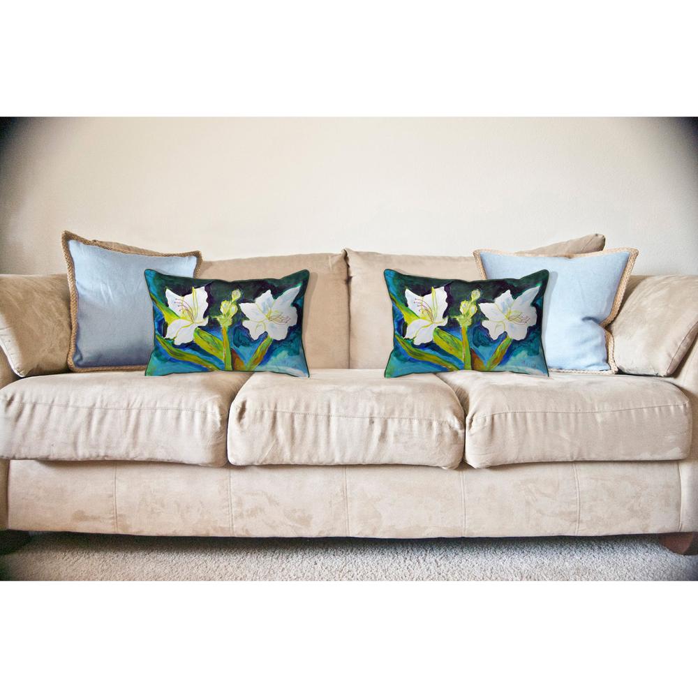 White Lilies Large Indoor/Outdoor Pillow 16x20. Picture 3