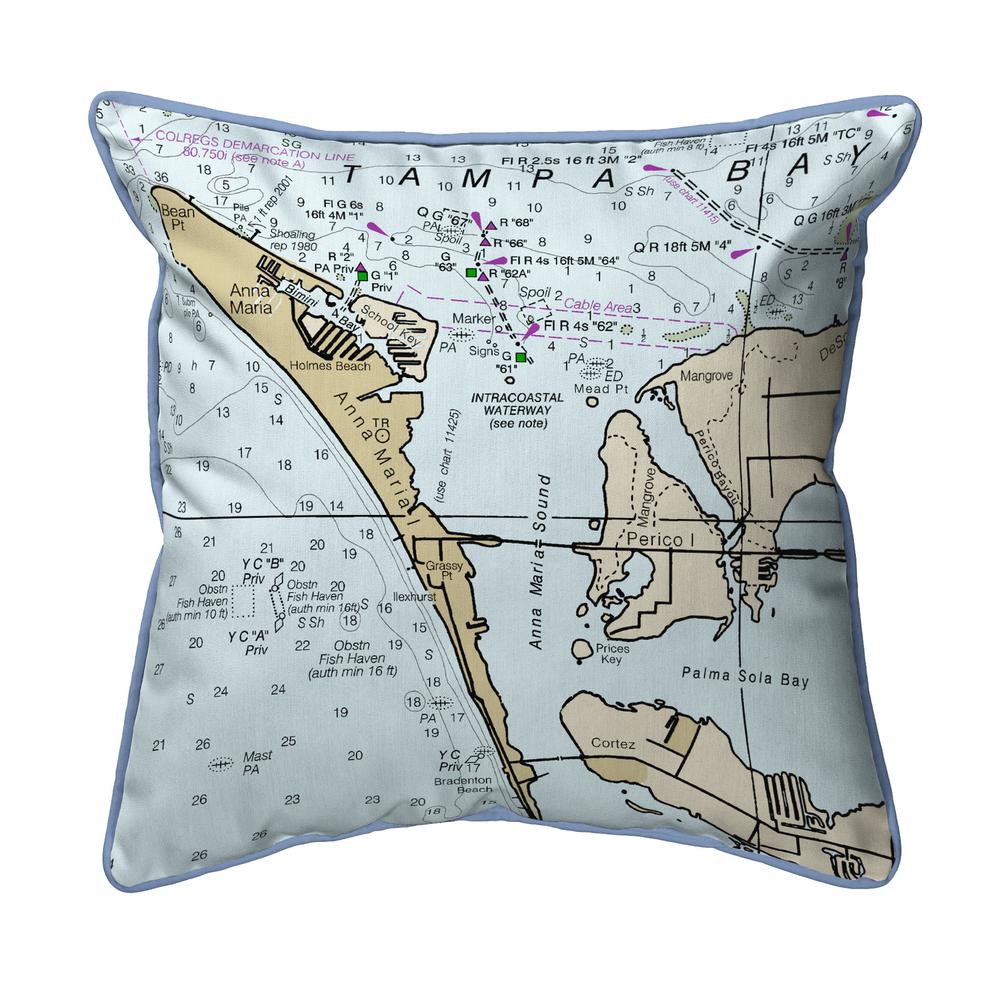 Anna Maria Island, FL Nautical Map Large Corded Indoor/Outdoor Pillow 18x18. Picture 1