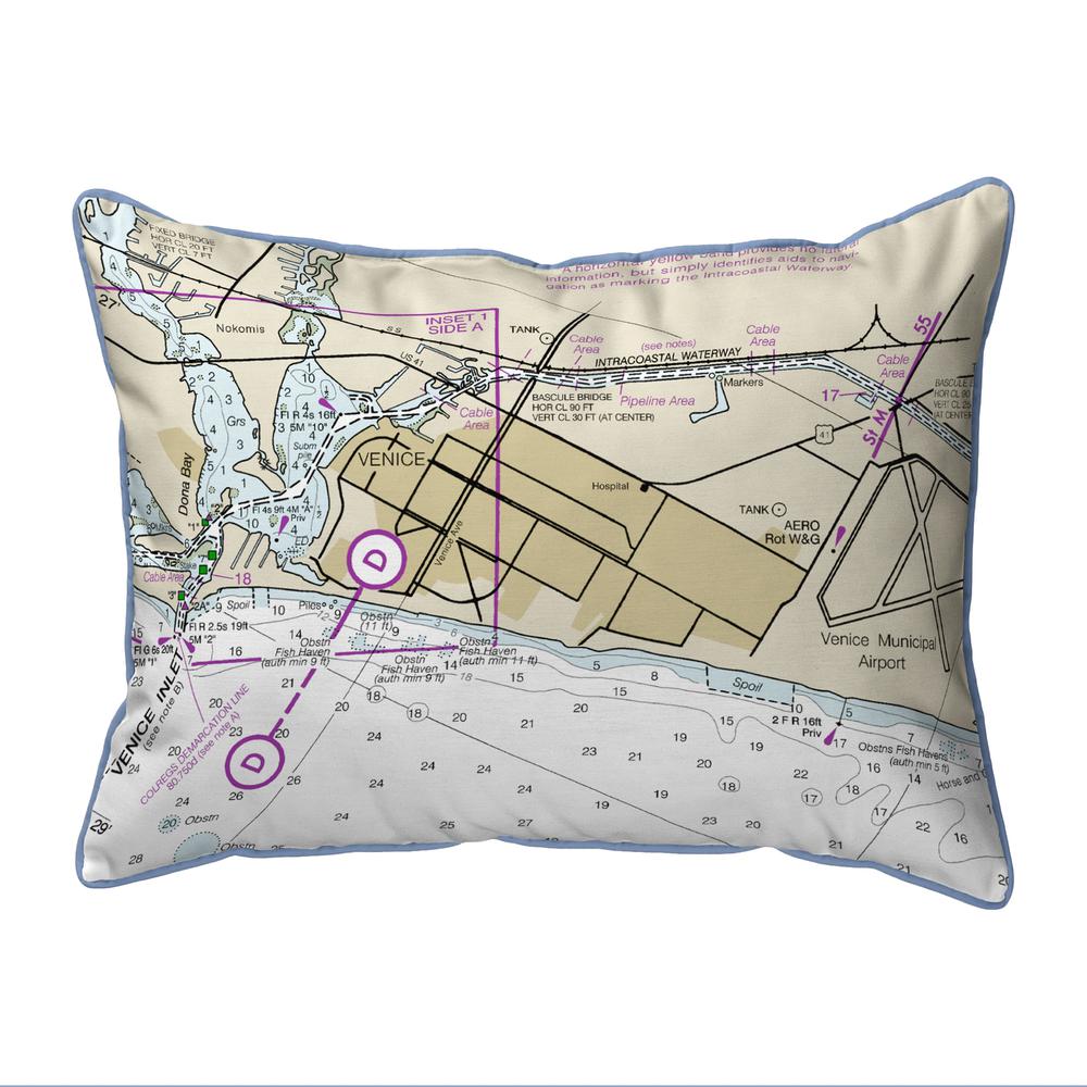 Venice Inlet, FL Nautical Map Large Corded Indoor/Outdoor Pillow 16x20. Picture 1