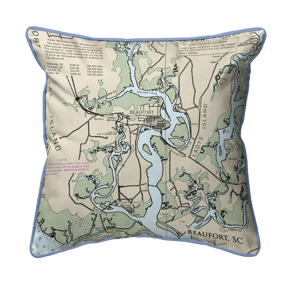 Beaufort - Detail, SC Nautical Map Large Corded Indoor/Outdoor Pillow 18x18. Picture 1