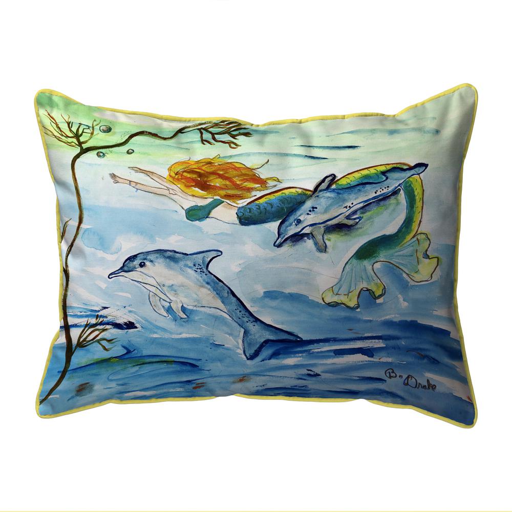 Mermaid & Dolphins Large Indoor/Outdoor Pillow 16x20. Picture 1