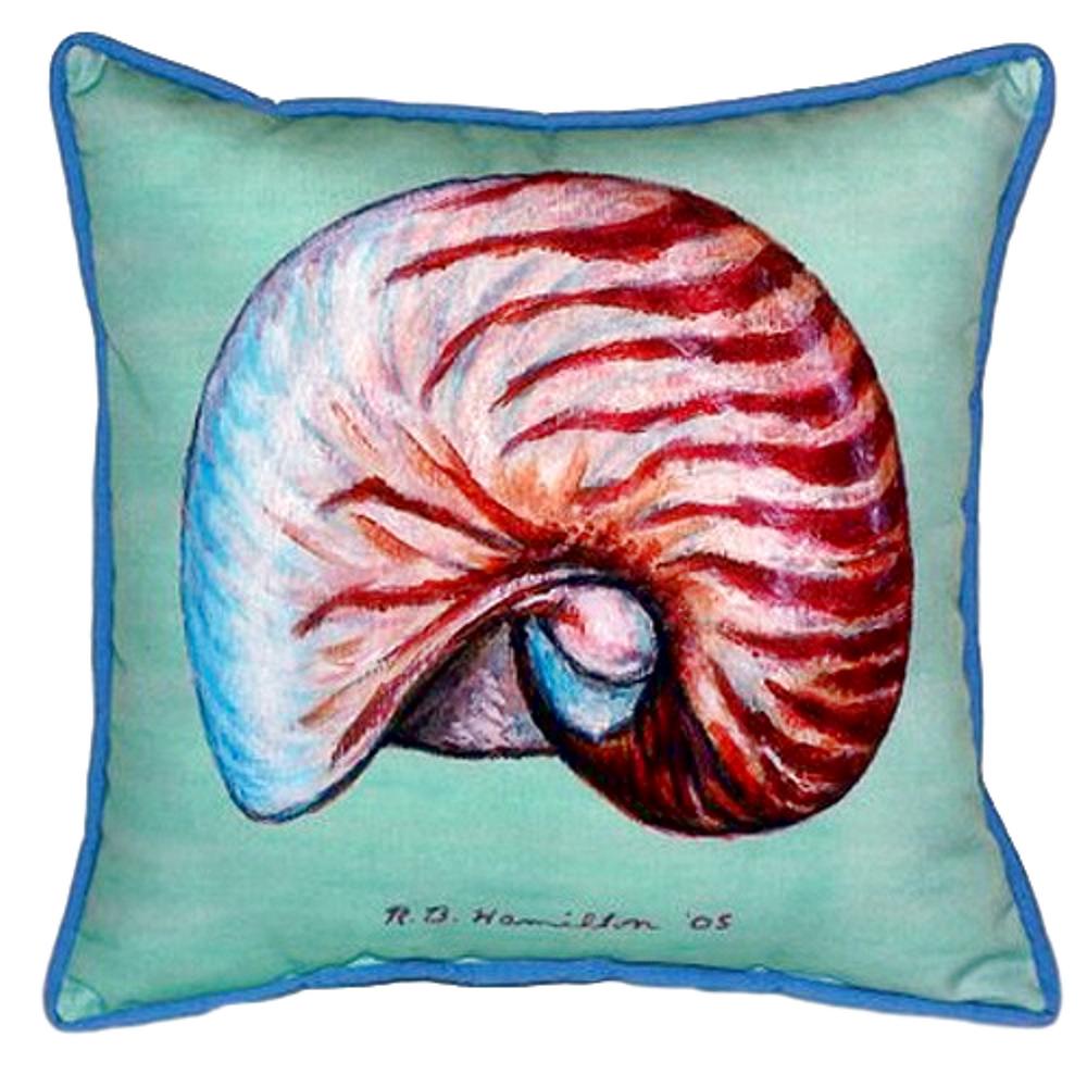 Nautilus Shell - Teal Large Indoor/Outdoor Pillow 18x18. Picture 1