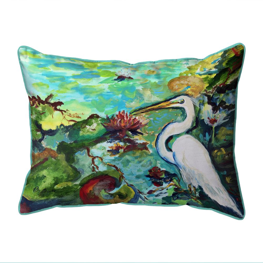 Egret  & Waterlilies Large Indoor/Outdoor Pillow 16x20. Picture 1