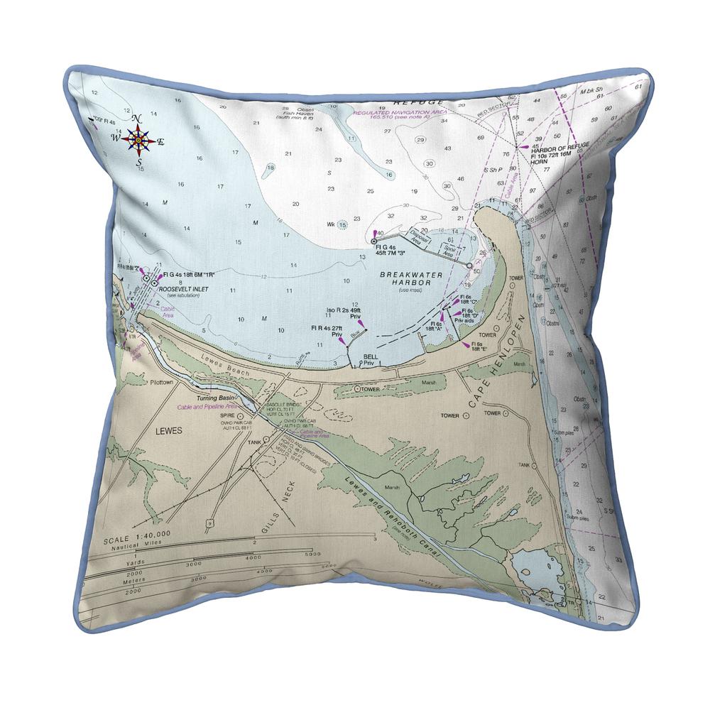 Lewes, DE Nautical Map Large Corded Indoor/Outdoor Pillow 18x18. Picture 1