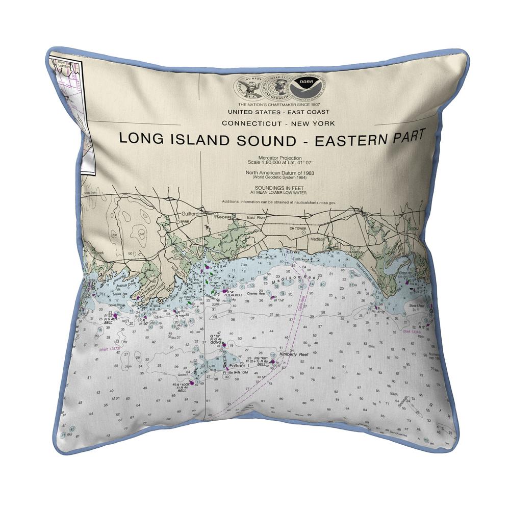 Long Island Sound - Eastern Part Detail, NY Nautical Map Large Corded Indoor/Outdoor Pillow 18x18. Picture 1
