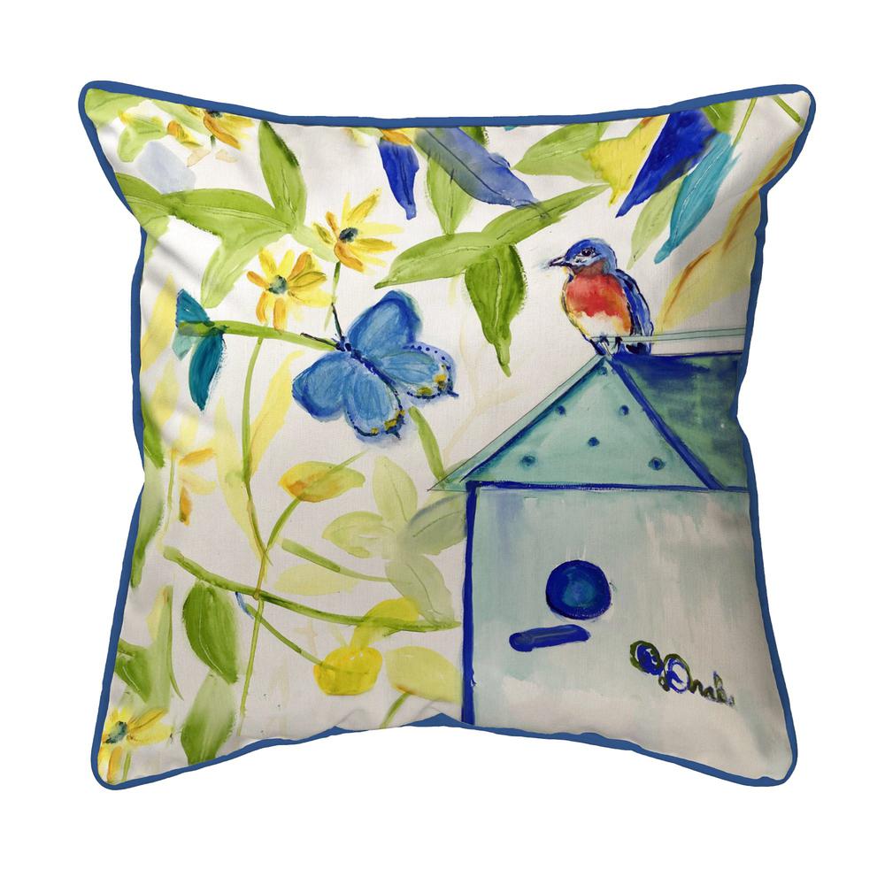 Blue Bird House Large Indoor/Outdoor Pillow 18x18. Picture 1
