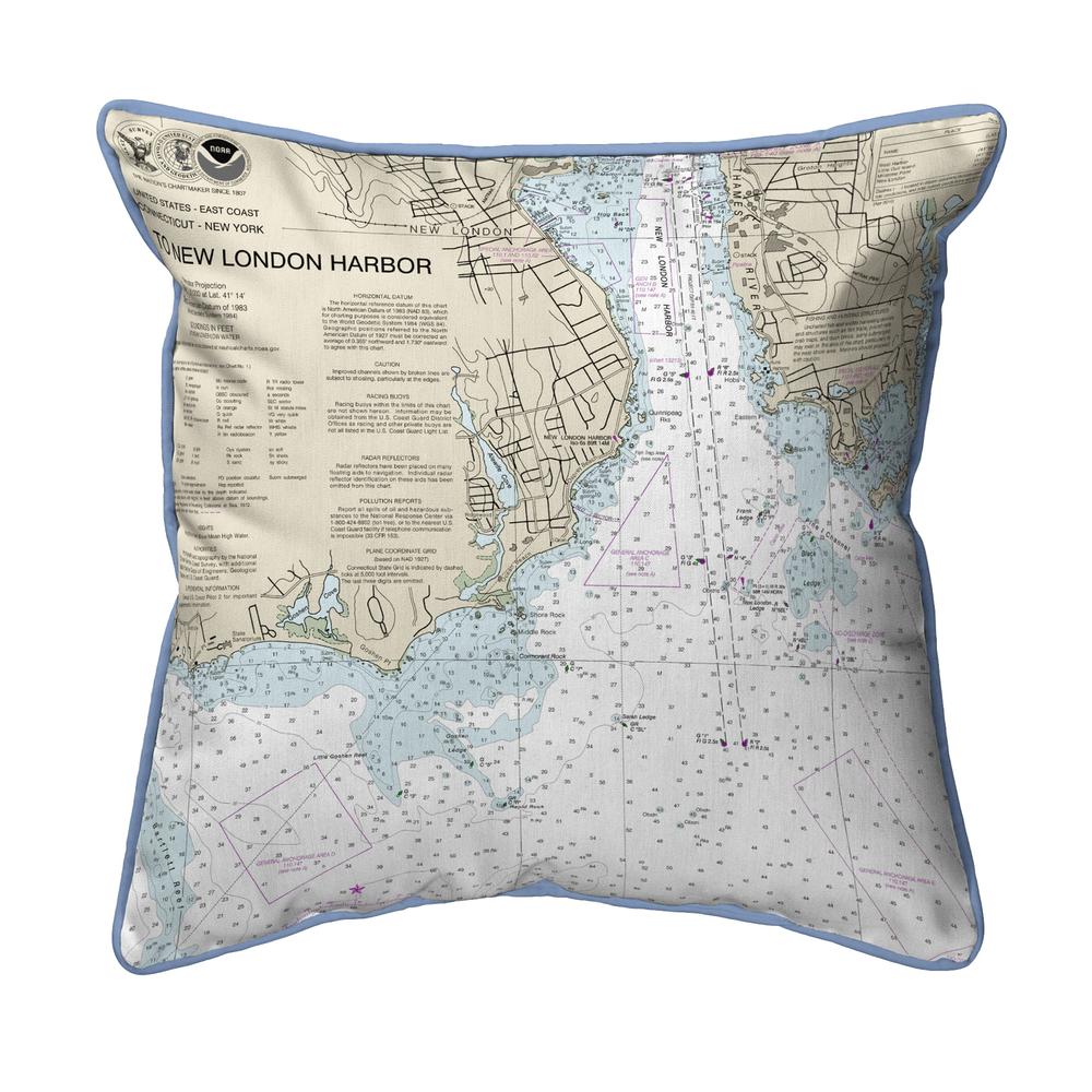 New London Harbor, CT Nautical Map Large Corded Indoor/Outdoor Pillow 18x18. Picture 1