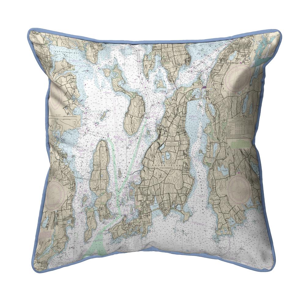 Narragansett Bay, RI Nautical Map Large Corded Indoor/Outdoor Pillow 16x20. Picture 1