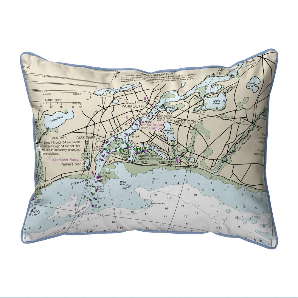 Bass River, MA Nautical Map Large Corded Indoor/Outdoor Pillow 16x20. Picture 1