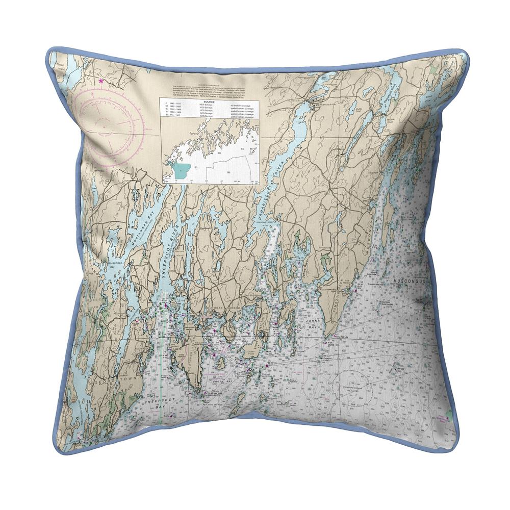 Southport - Pemaquid, ME Nautical Map - Light Blue Cord Large Corded Indoor/Outdoor Pillow 18x18. Picture 1