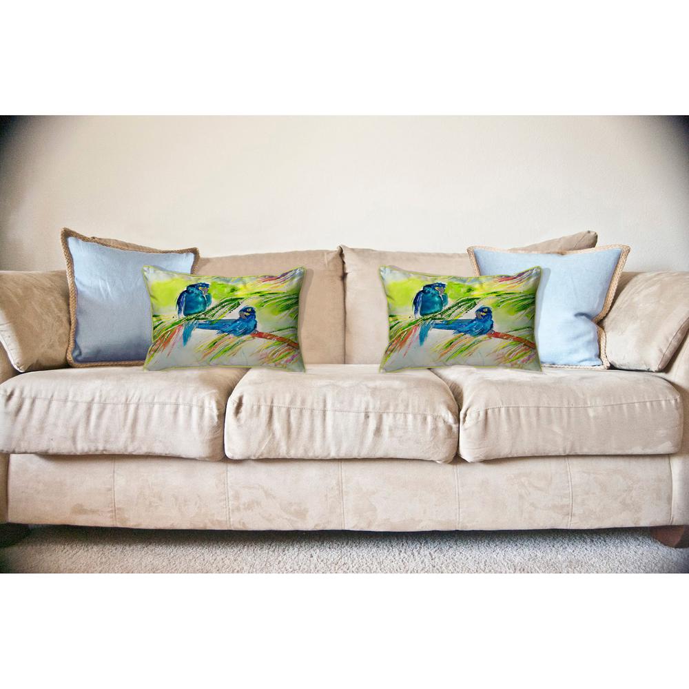 Two Blue Parrots Large Indoor/Outdoor Pillow 16x20. Picture 3