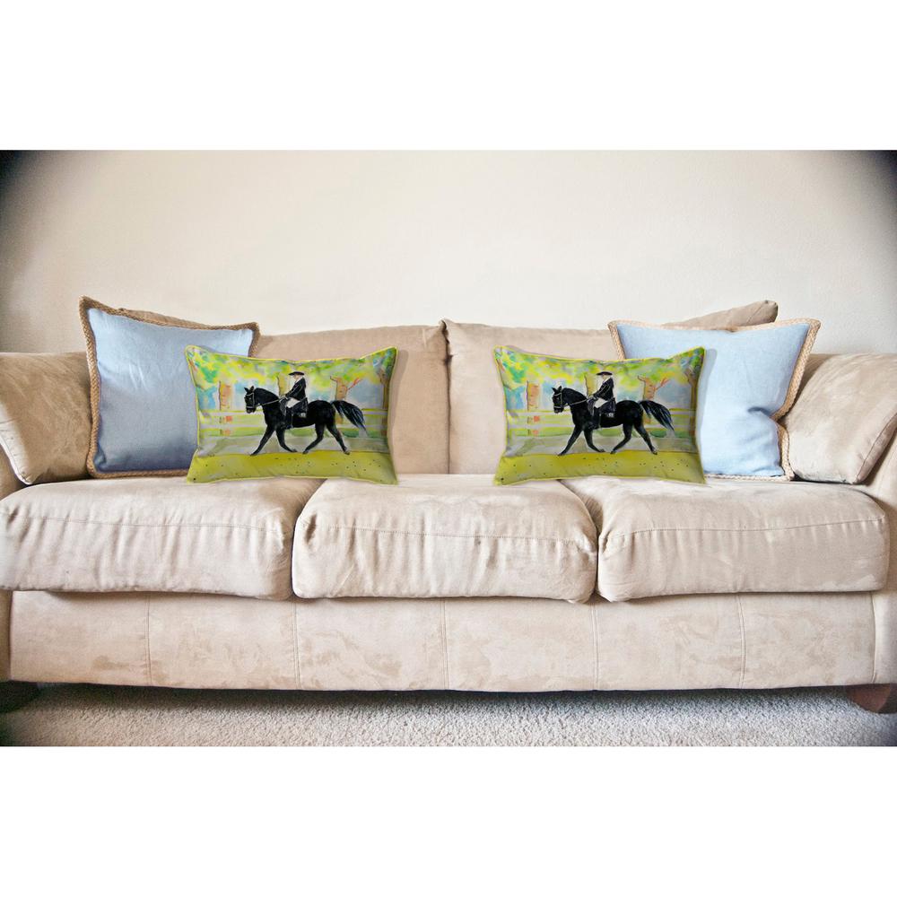 Black Horse & Rider Large Indoor/Outdoor Pillow 16x20. Picture 3