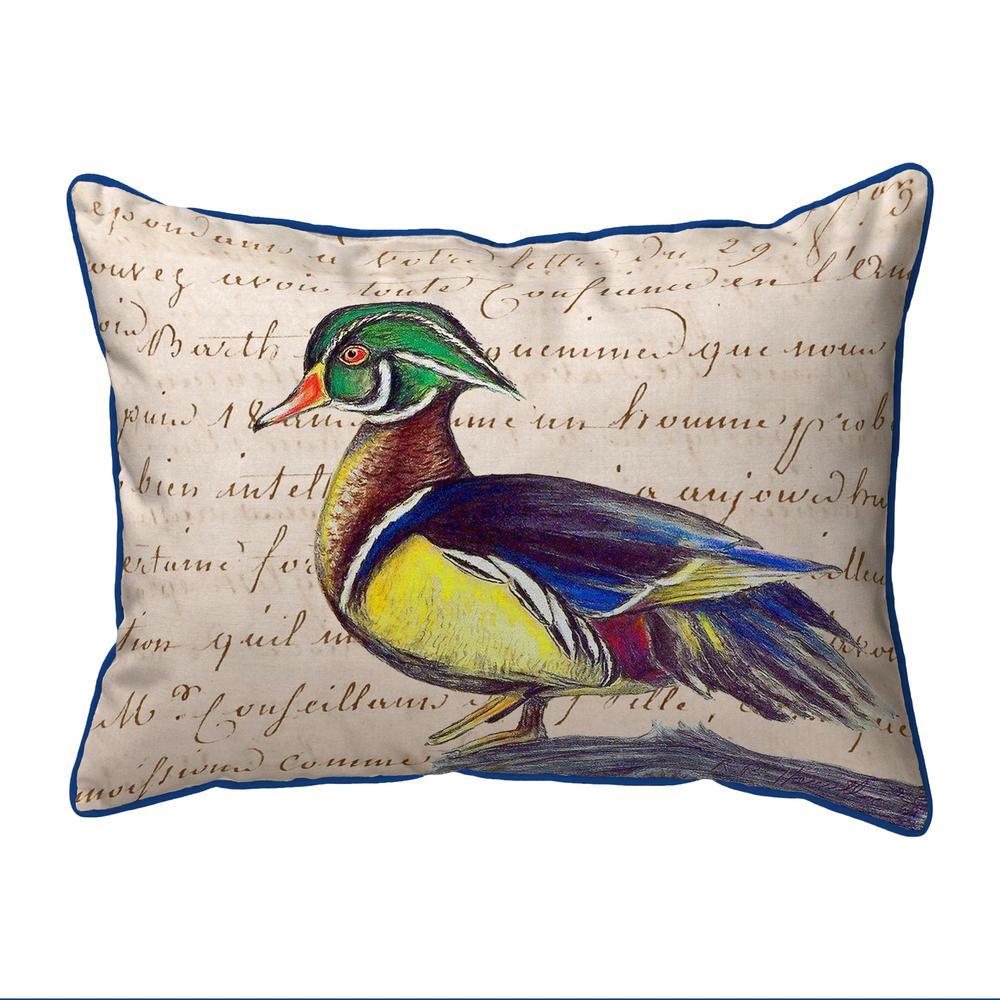 Male Wood Duck Script Large Indoor/Outdoor Pillow 16x20. Picture 1